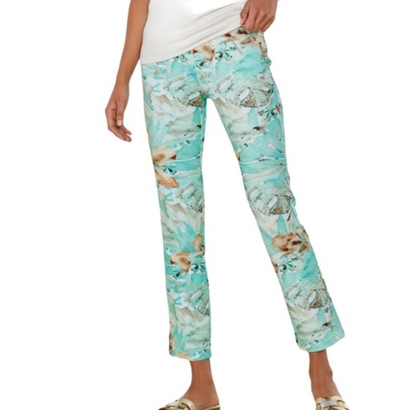 Soft Surroundings Paloma Palm Pants Pull-On Green Tropical slimming pxl - Picture 1 of 9